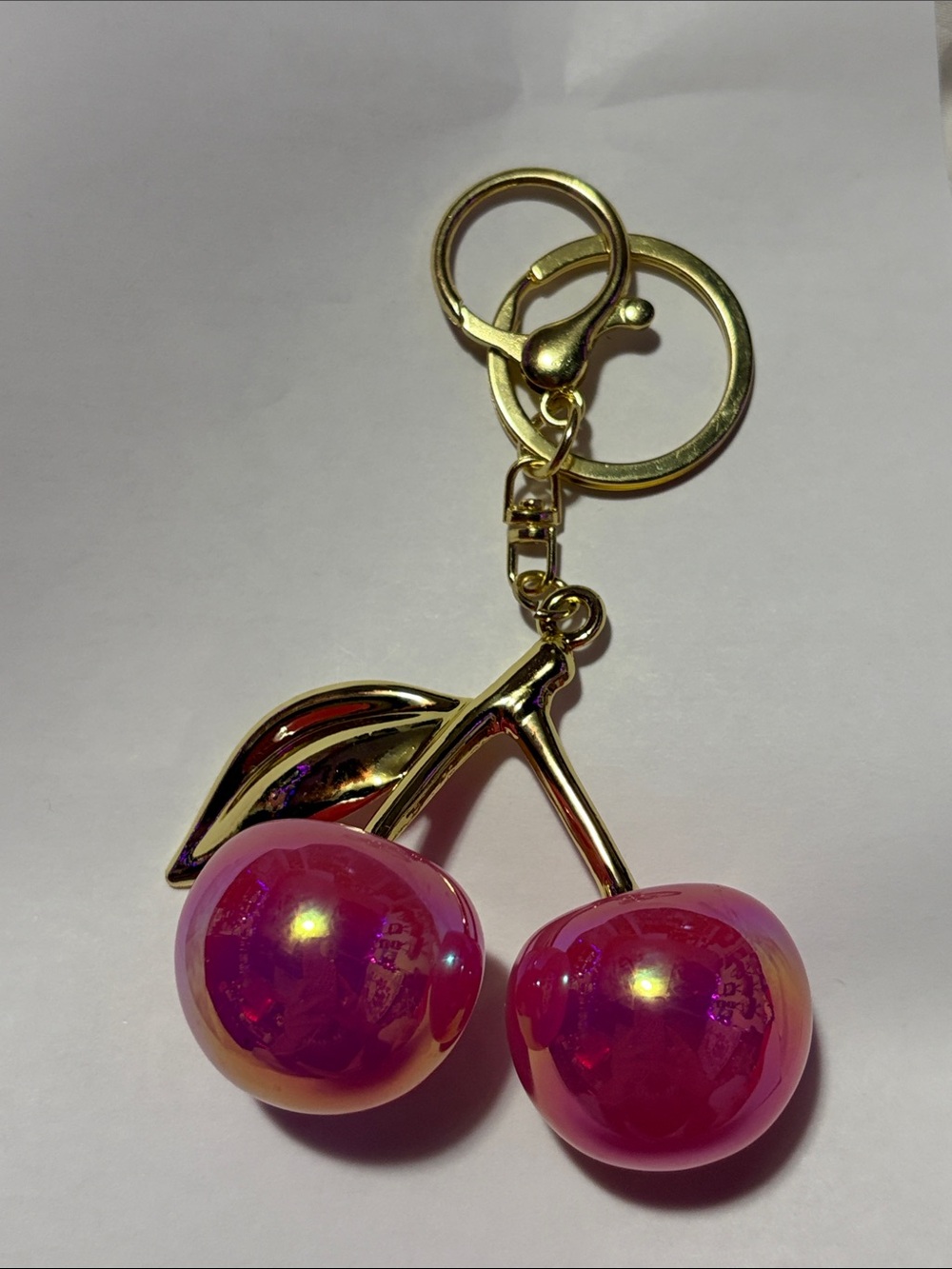 Gold Cherry Keychain with Pink Charm - Picture 2 of 2